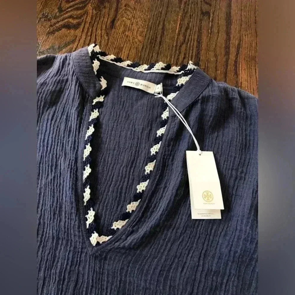 Tory Burch Women’s L Gauze Beach Shirt/Coverup in Tory Navy - NWT!! - Picture 6 of 16
